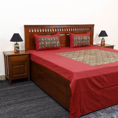 Buy Jacquard with Kalamkari Patch Cotton Bedsheet Set