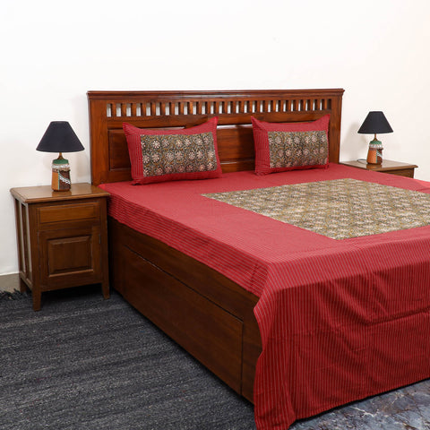 Buy Jacquard with Kalamkari Patch Cotton Bedsheet Set