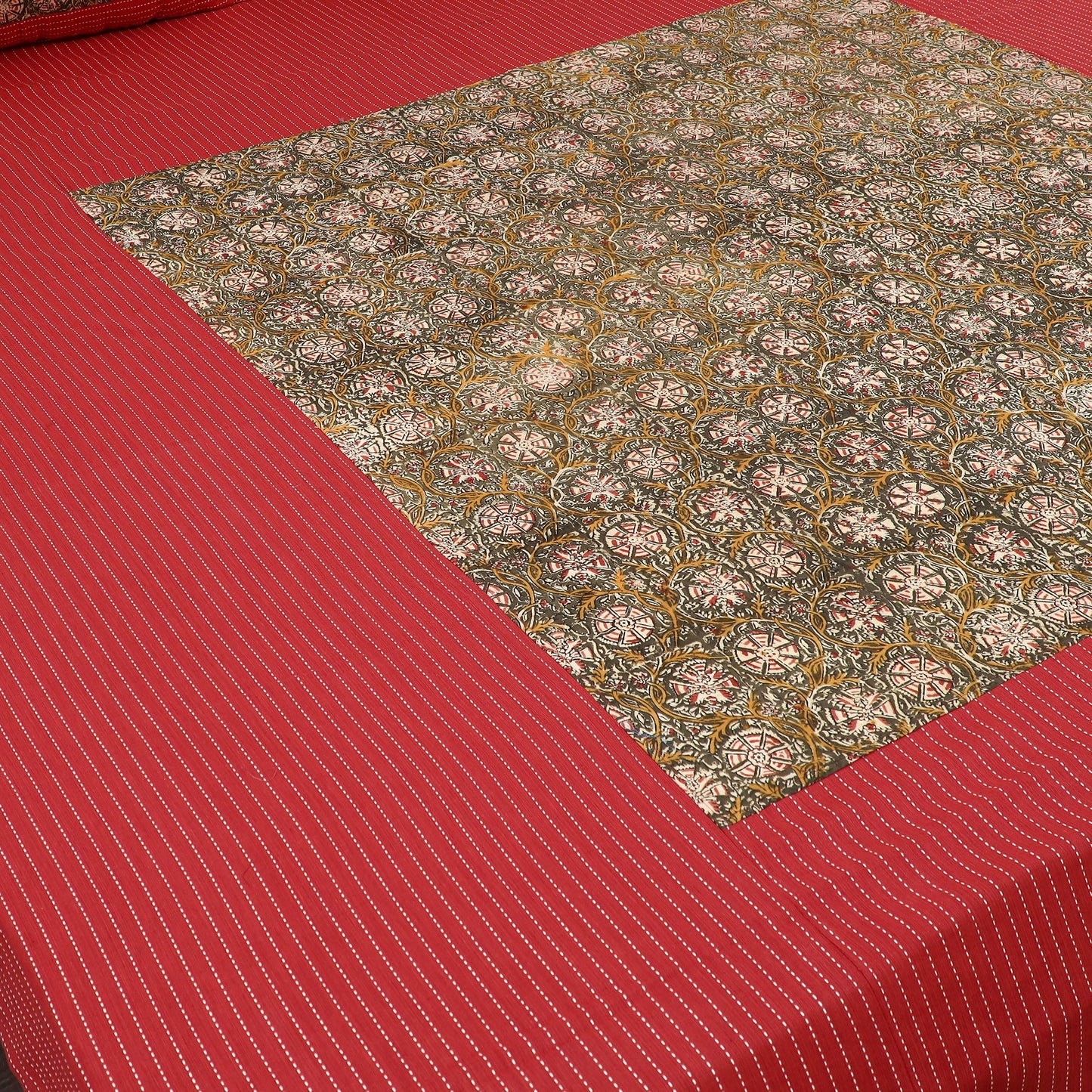 Buy Jacquard with Kalamkari Patch Cotton Bedsheet Set