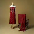 Jacquard mirror work embroidered cotton 3pc unstitched