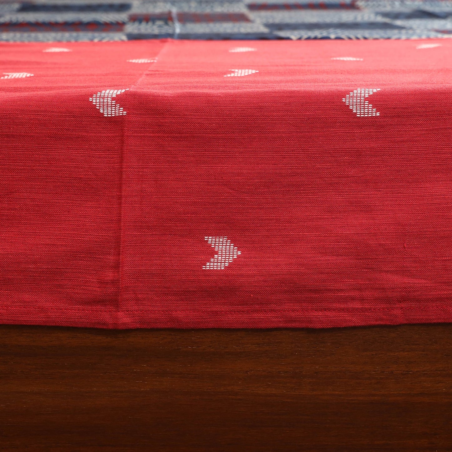 Red Jacquard with Ajrakh Modal Silk Patch Cotton Bedsheet Set