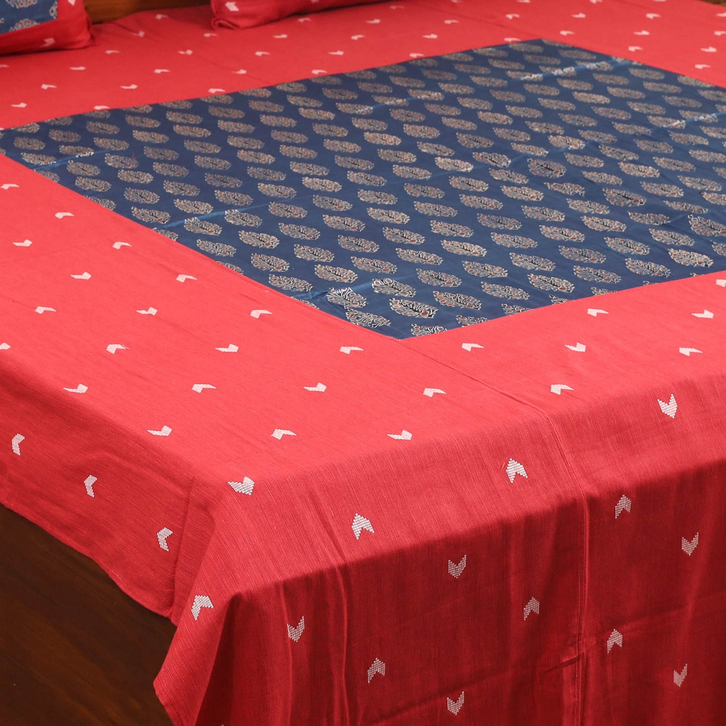 Red - jacquard with modal silk patch cotton bedsheet set 04