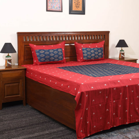 Red - jacquard with modal silk patch cotton bedsheet set 04