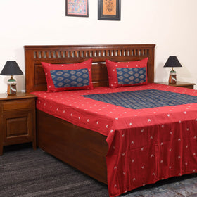Red - jacquard with modal silk patch cotton bedsheet set 04