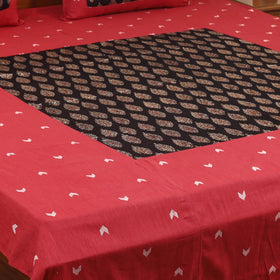 Red Jacquard with Ajrakh Modal Silk Patch Cotton Bedsheet Set