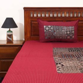 Red Jacquard with Ajrakh Modal Silk Patch Cotton Bedsheet Set
