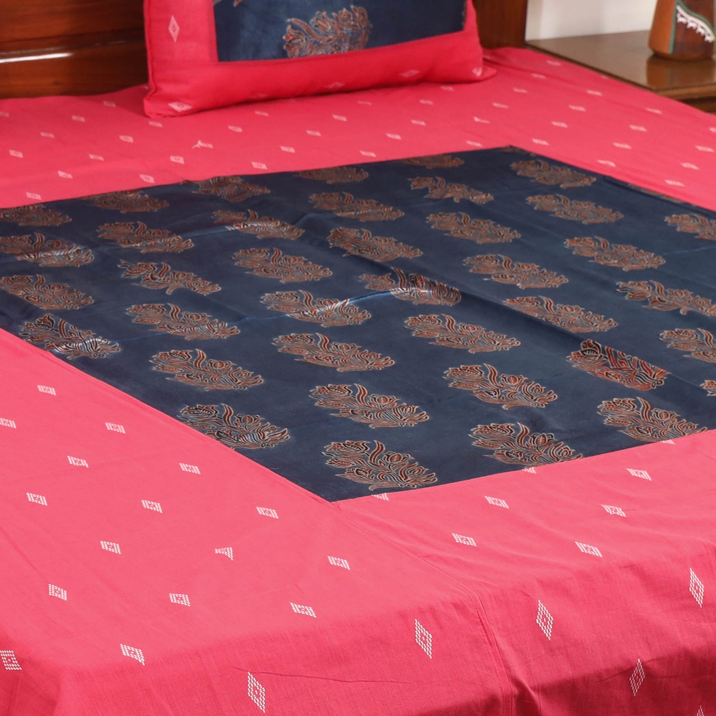 Red - jacquard with modal silk patch cotton bedsheet set 12