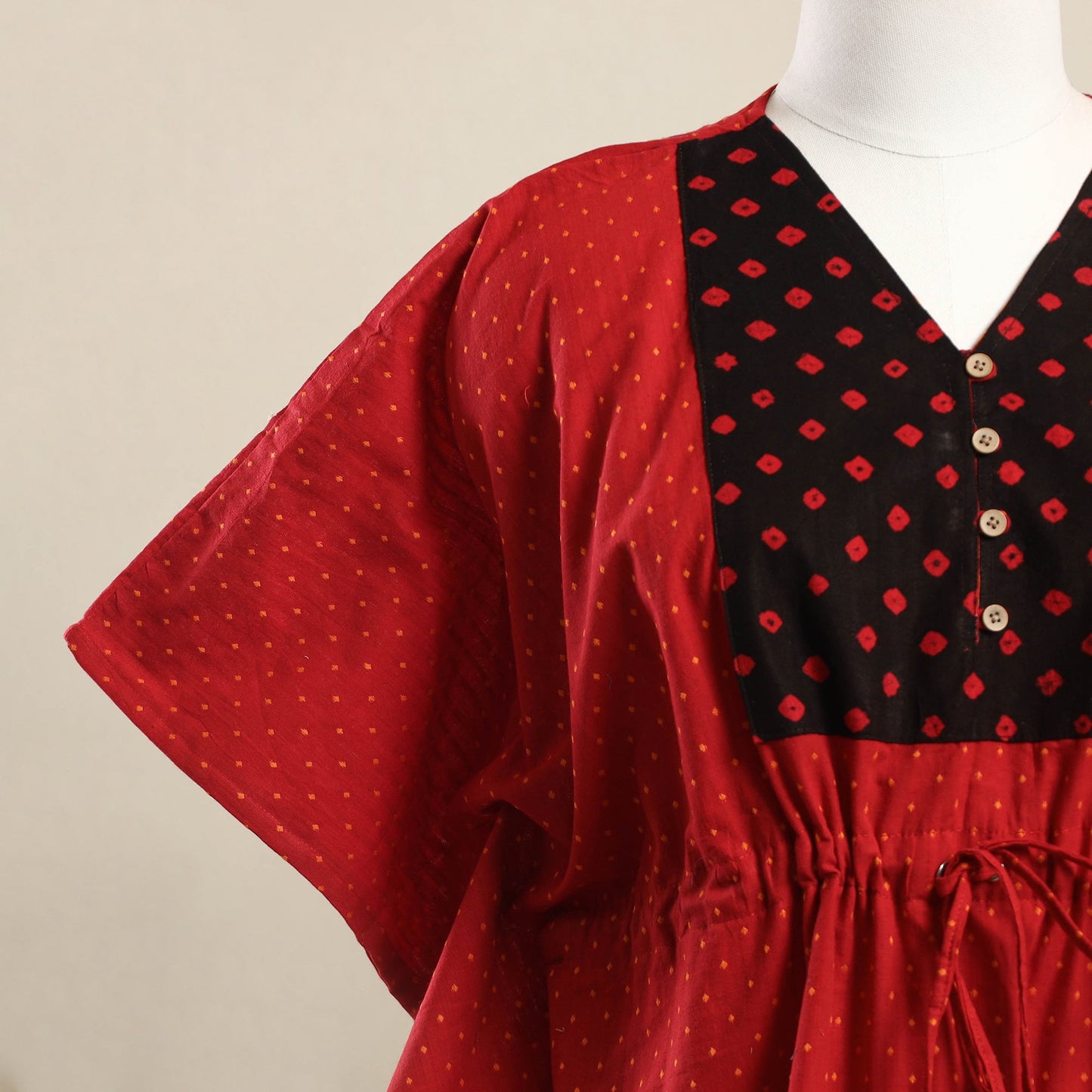 Buy Red Jacquard Mosaic Fusion Cotton Kaftan