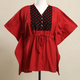 Buy Red Jacquard Mosaic Fusion Cotton Kaftan