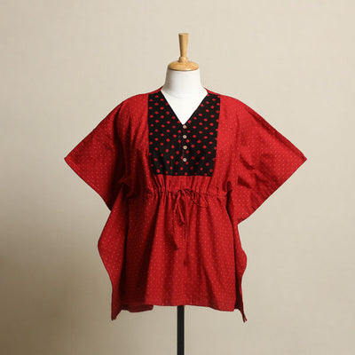 Buy Red Jacquard Mosaic Fusion Cotton Kaftan
