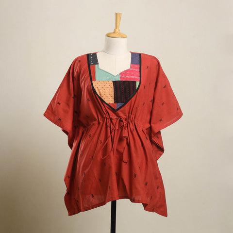 Buy Red Jacquard Mosaic Fusion Cotton Kaftan