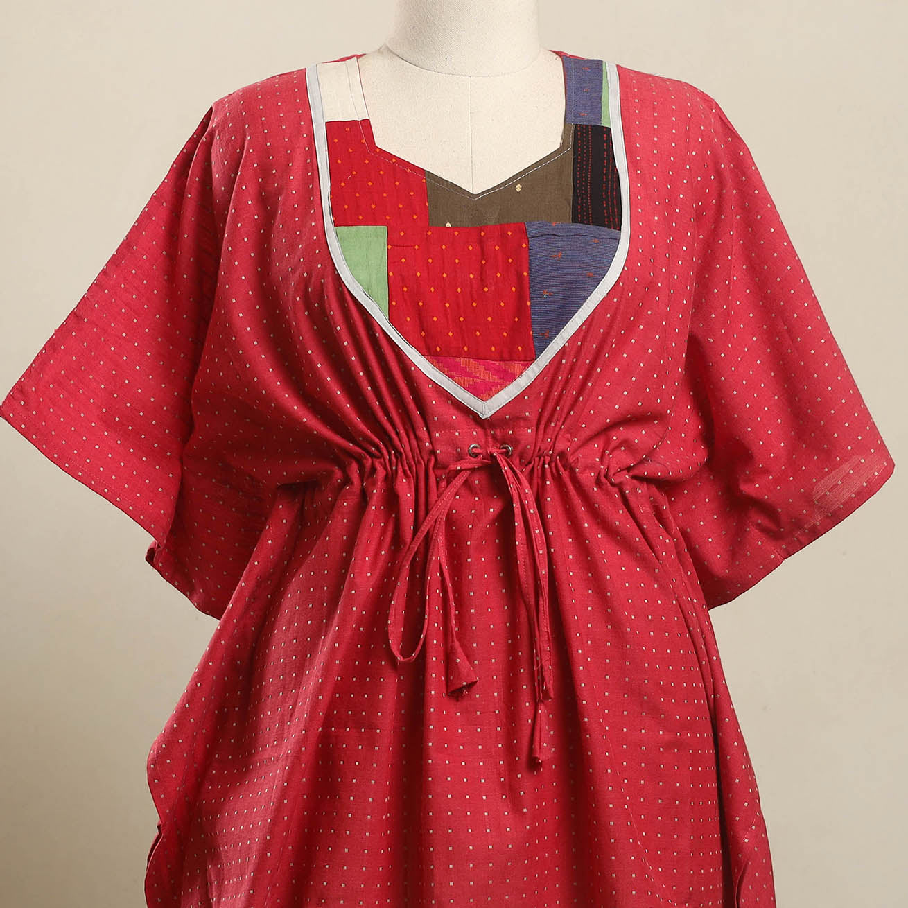 Buy Red Jacquard Mosaic Fusion Cotton Kaftan