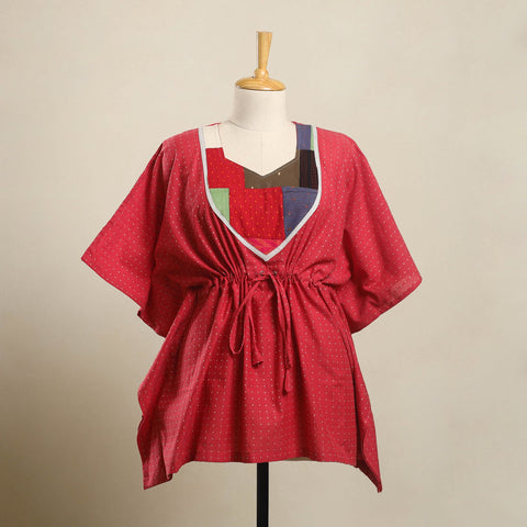 Buy Red Jacquard Mosaic Fusion Cotton Kaftan