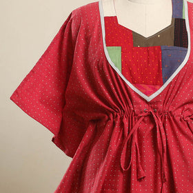 Buy Red Jacquard Mosaic Fusion Cotton Kaftan