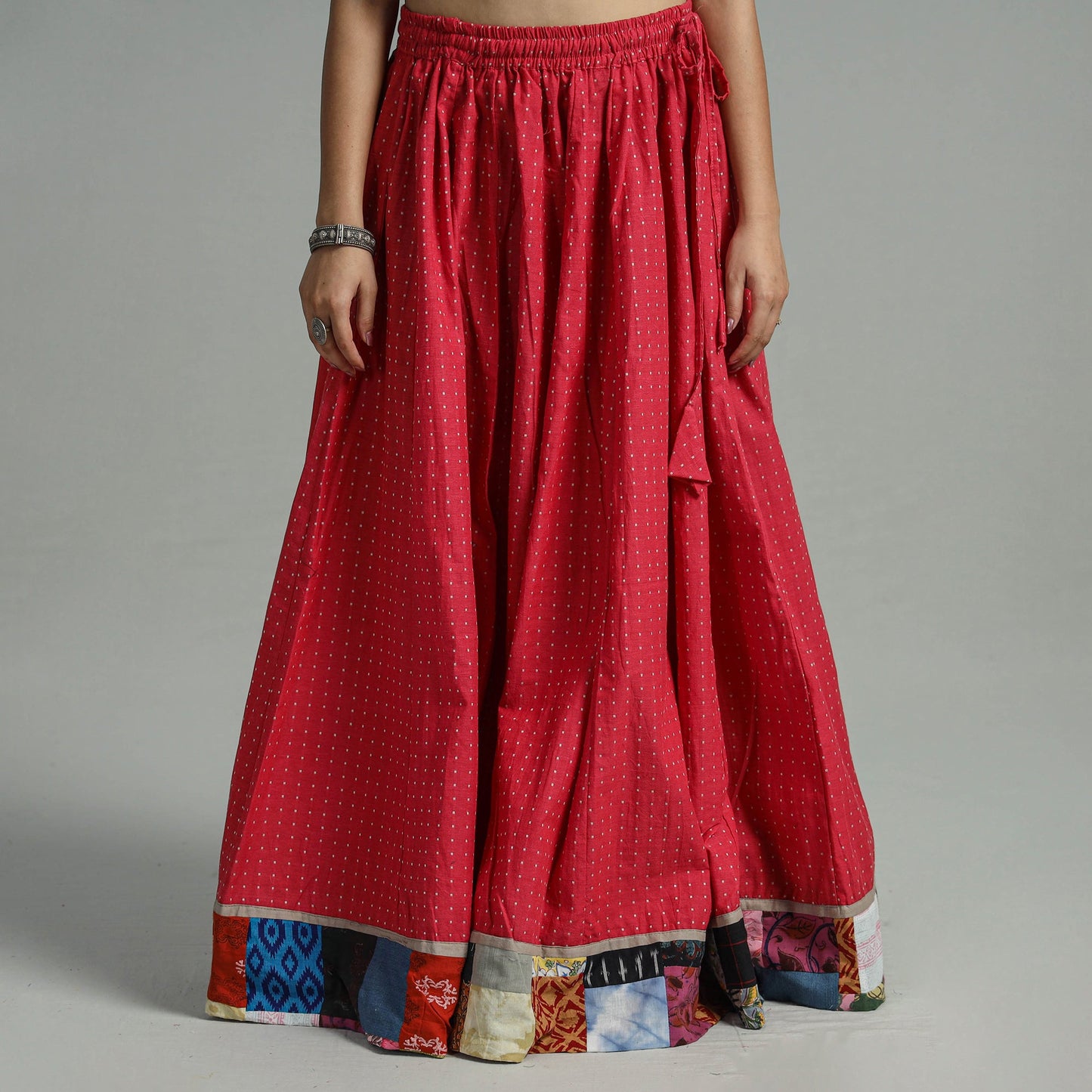 Red - Jacquard Patchwork 24 Kali Cotton Long Skirt 35