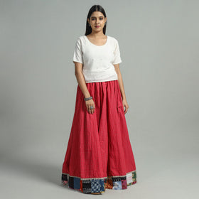 Red - Jacquard Patchwork 24 Kali Cotton Long Skirt 35