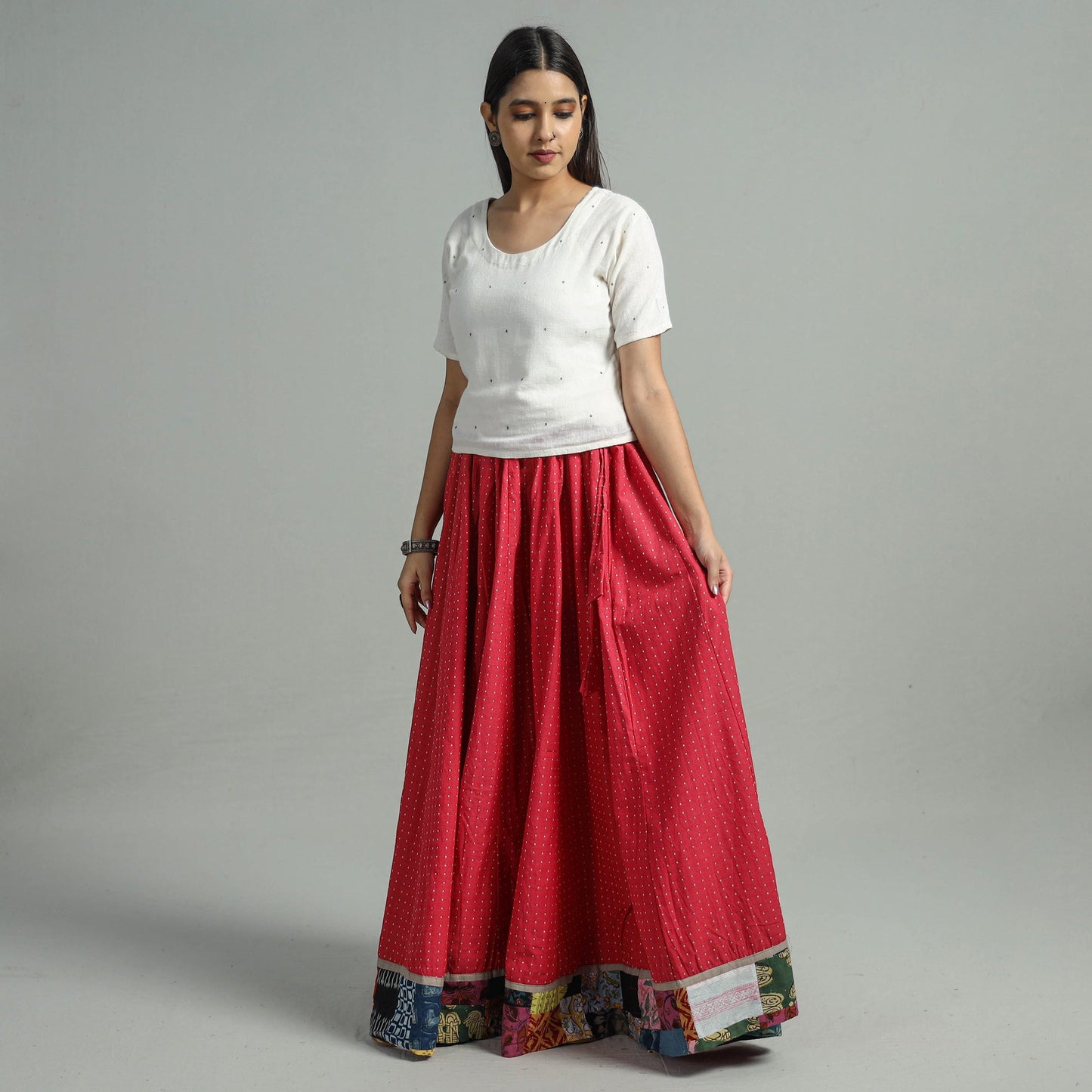 Red - Jacquard Patchwork 24 Kali Cotton Long Skirt 35