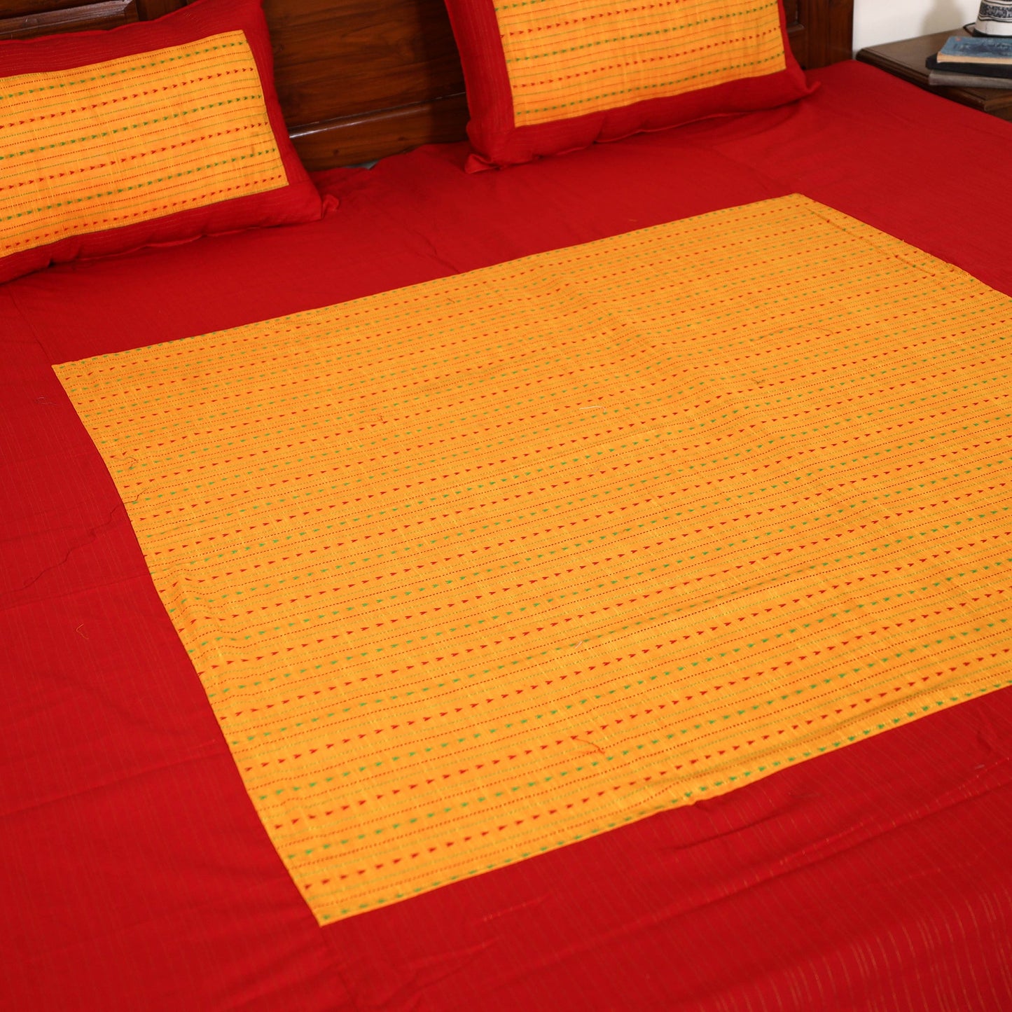 Red - jacquard patchwork cotton double bed cover