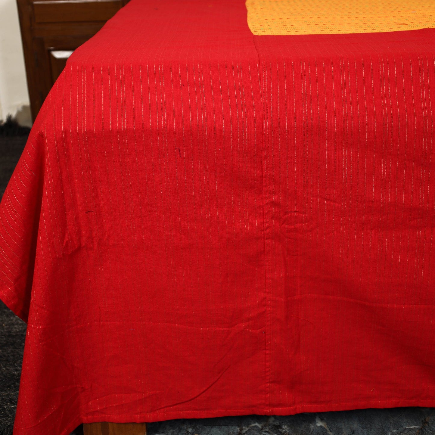 Red - jacquard patchwork cotton double bed cover