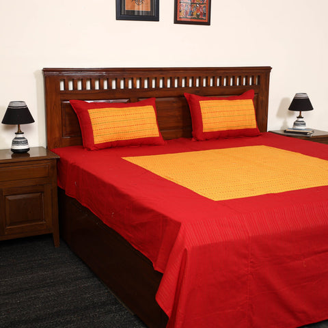 Red - jacquard patchwork cotton double bed cover