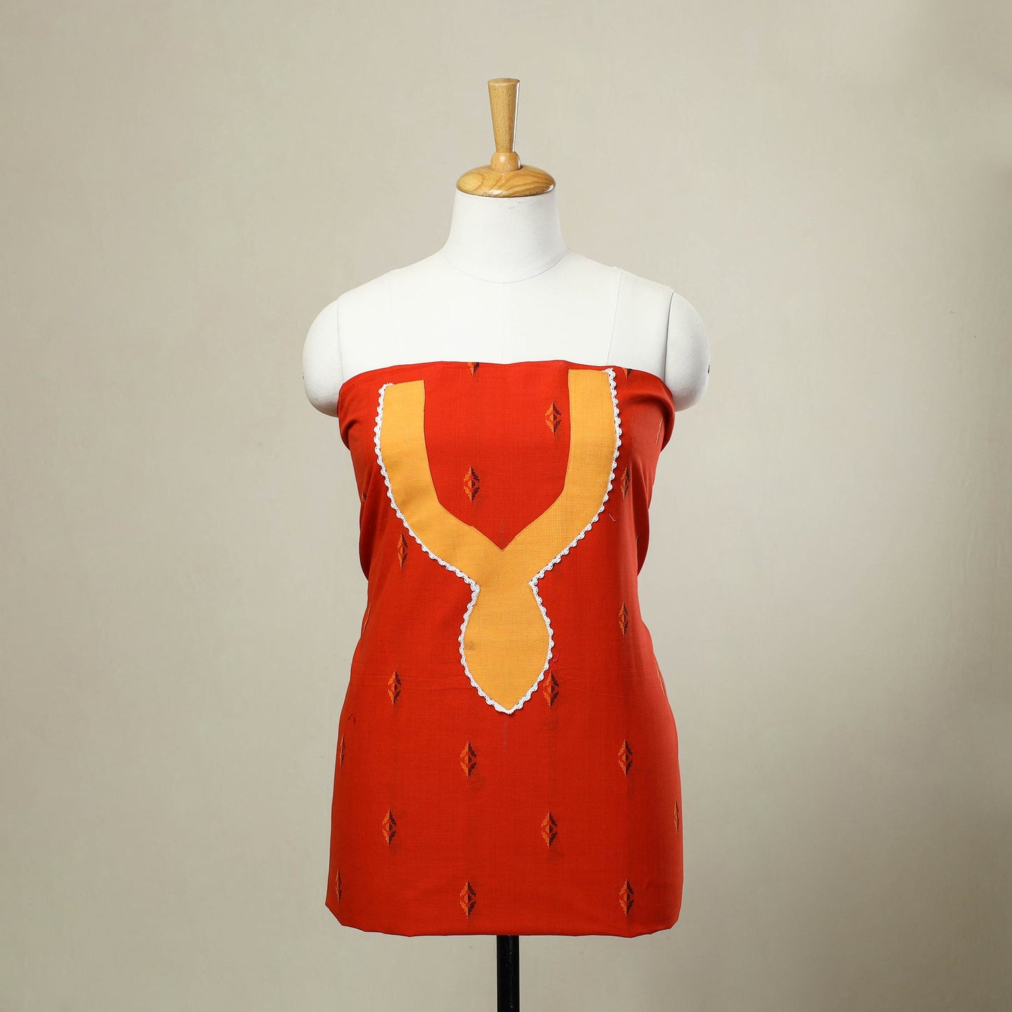 Buy Red Jacquard Patchwork Cotton Kurta Material