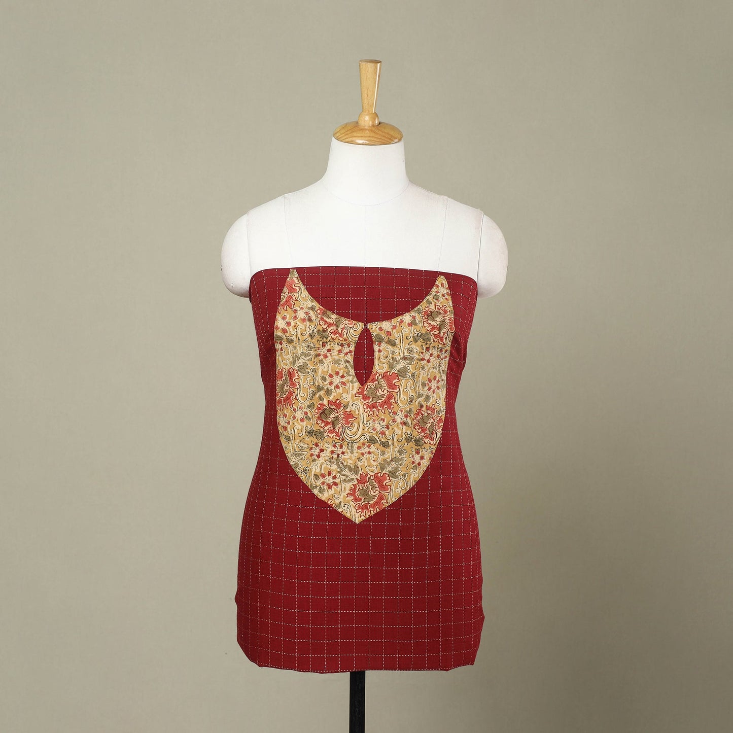 Buy Red Jacquard Patchwork Cotton Kurta Material