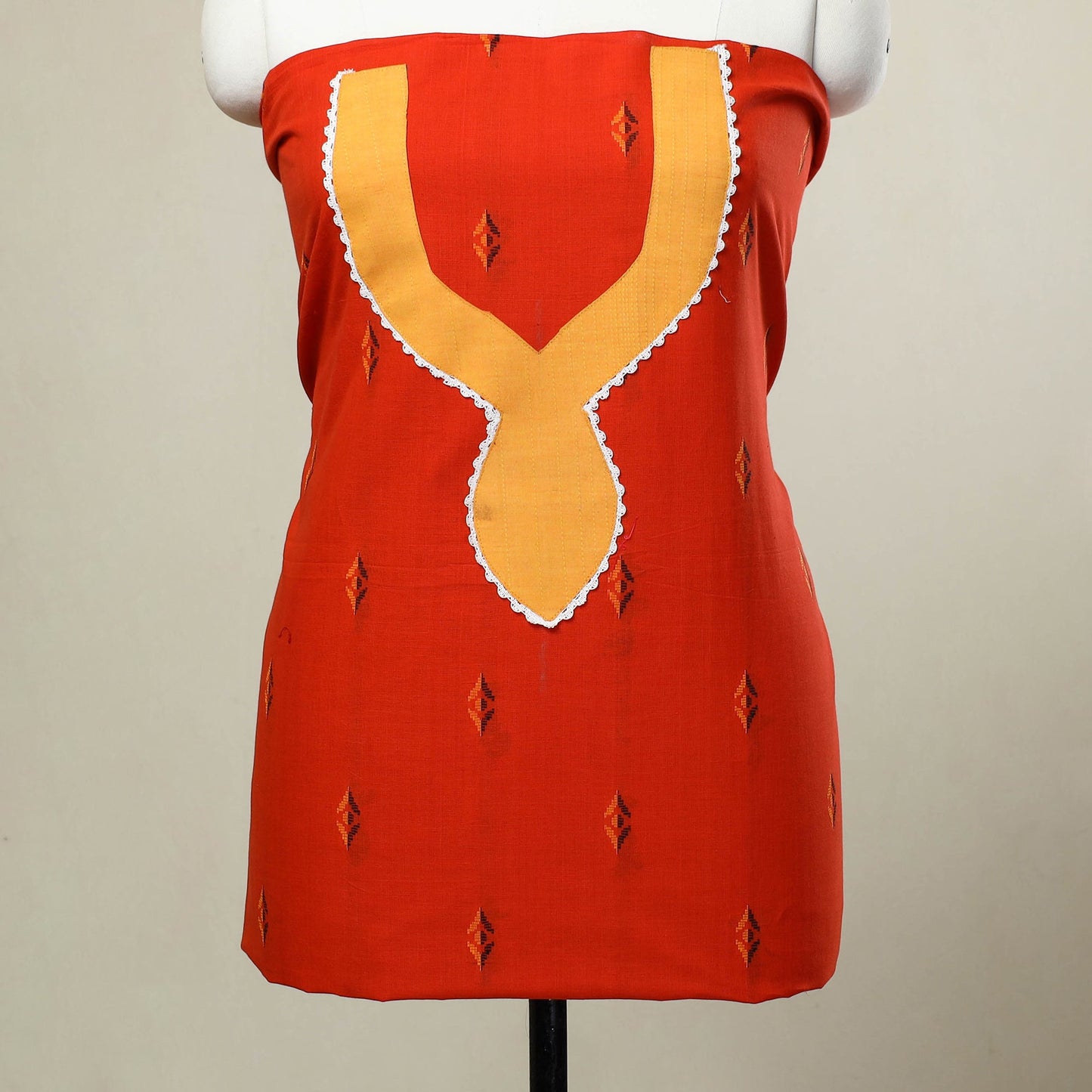 Buy Red Jacquard Patchwork Cotton Kurta Material