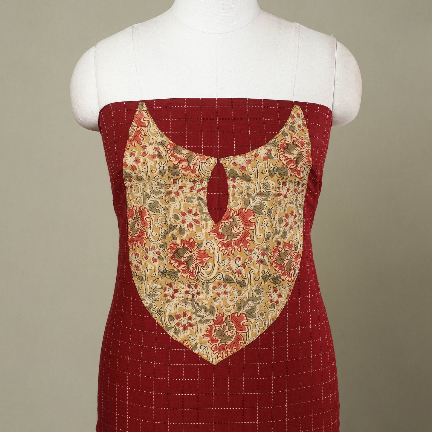 Buy Red Jacquard Patchwork Cotton Kurta Material