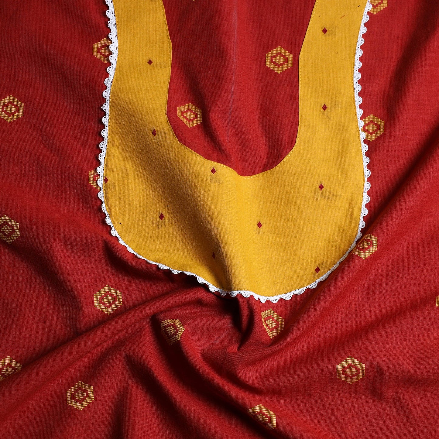 Buy Red Jacquard Patchwork Cotton Kurta Material