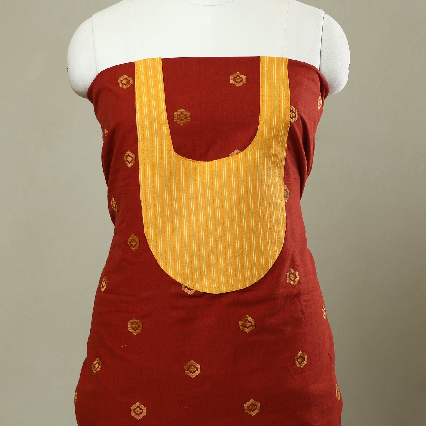 Buy Red Jacquard Patchwork Cotton Kurta Material