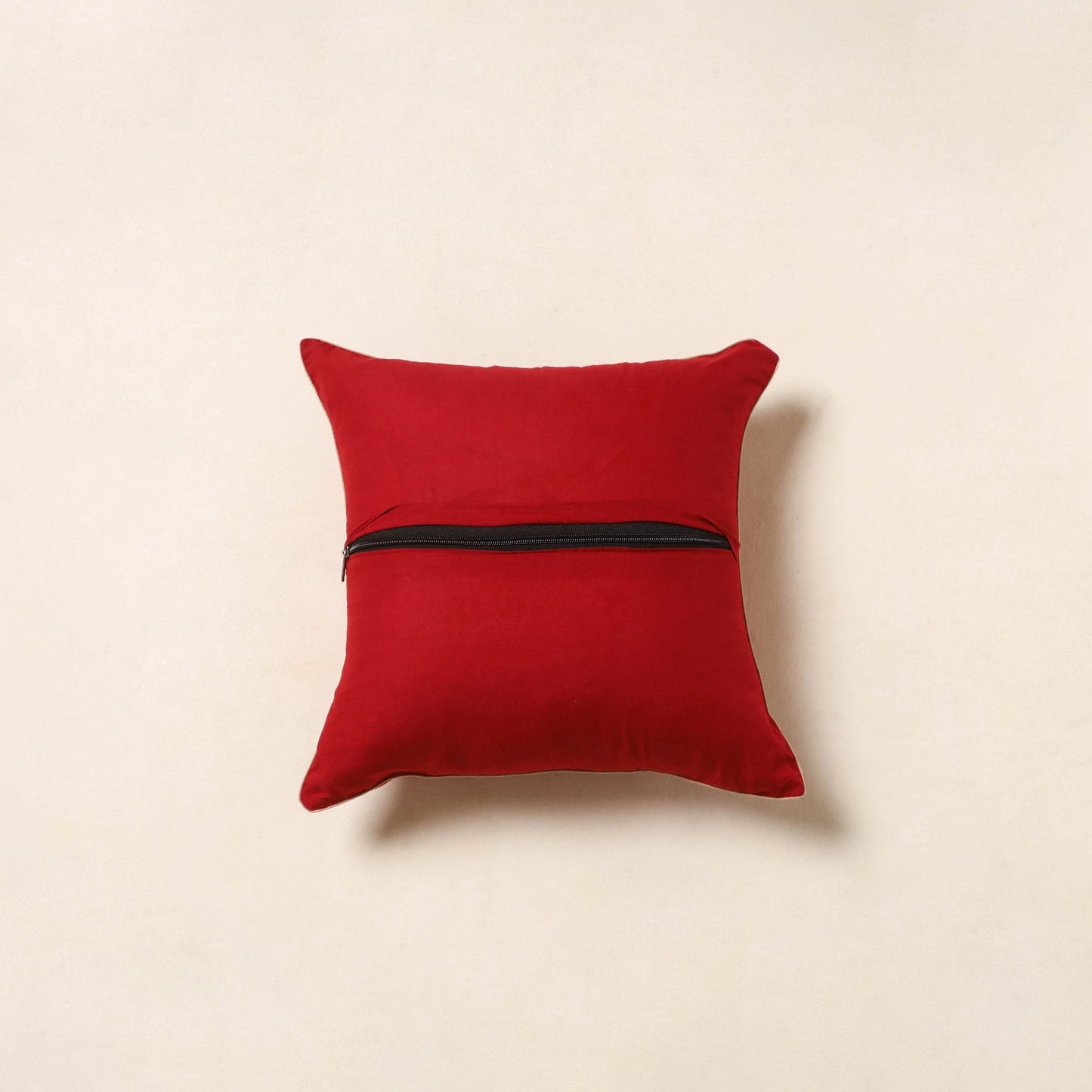 Red - jacquard weave cotton cushion cover 15 - handcrafted