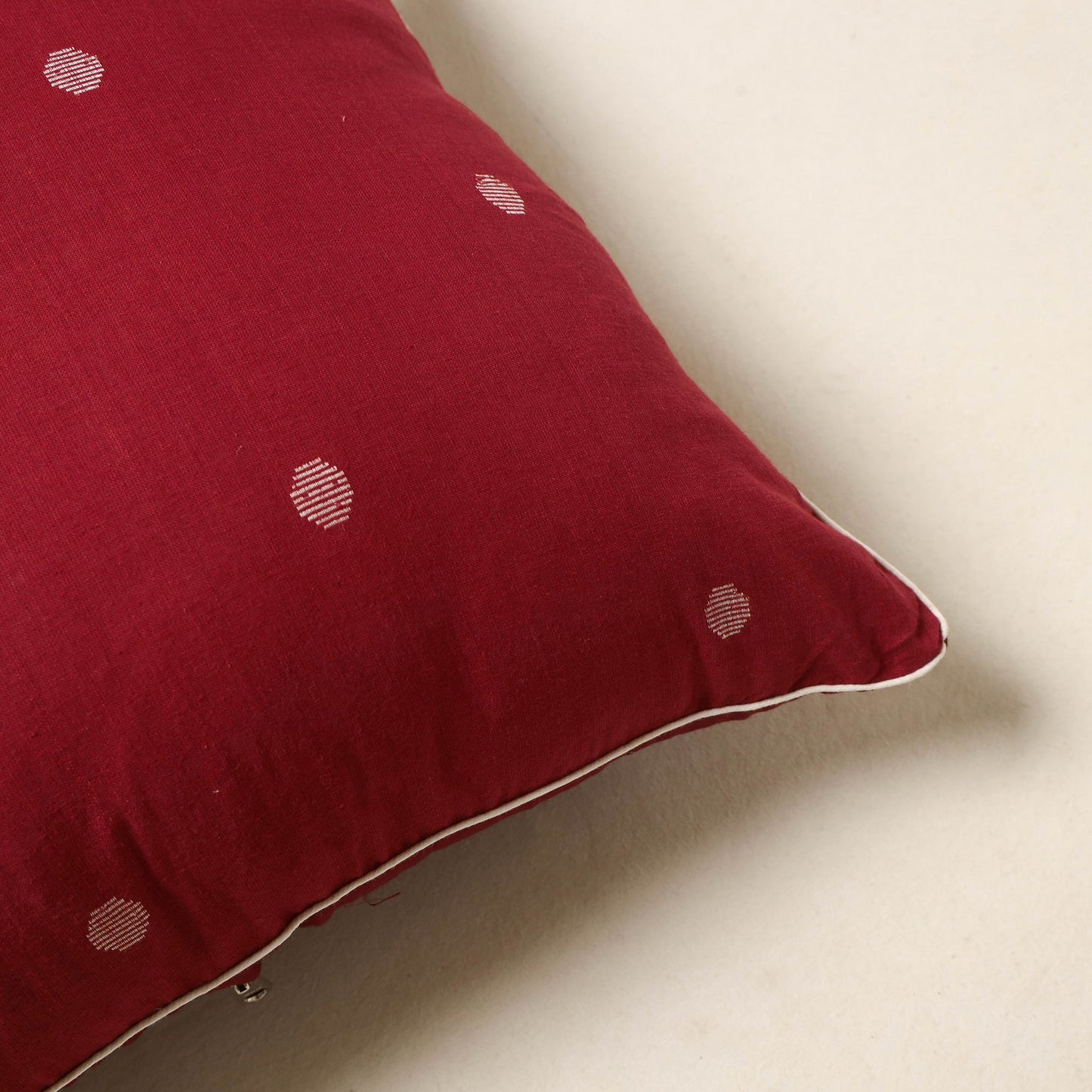 Red - jacquard weave cotton cushion cover 79 - handcrafted