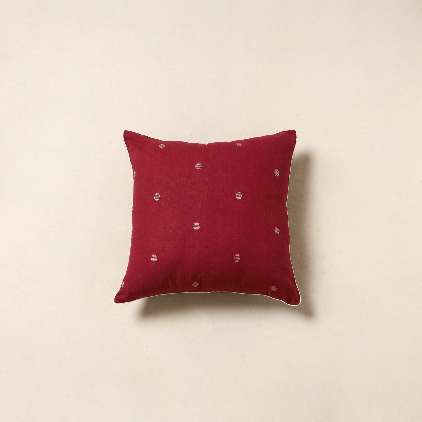 Red - jacquard weave cotton cushion cover 79 - handcrafted