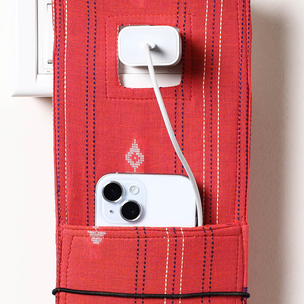 Red Jacquard Weave Cotton Fabric Mobile Charging Holder 