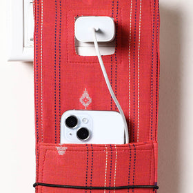 Red Jacquard Weave Cotton Fabric Mobile Charging Holder 