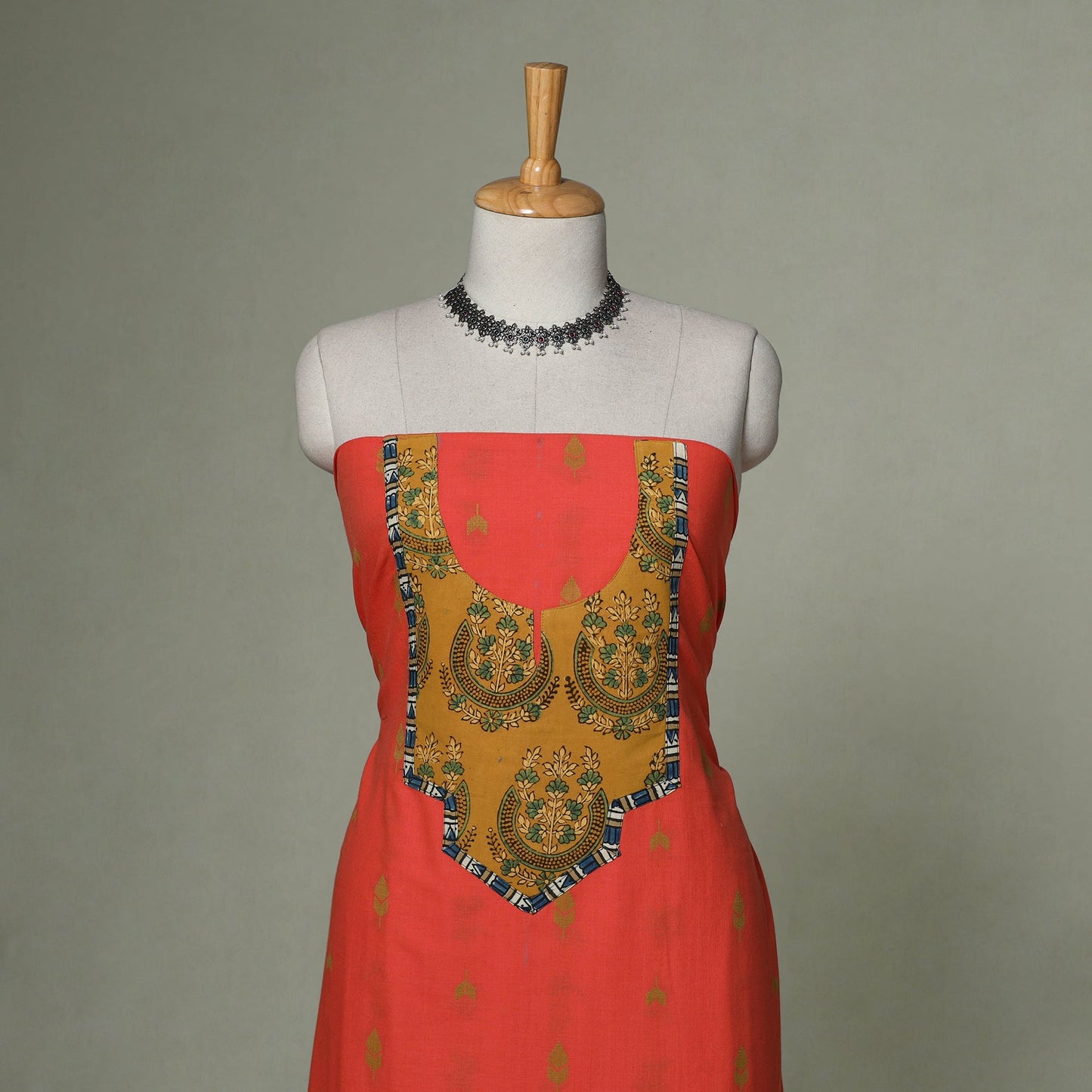 Jacquard weave cotton patchwork unstitched kurta material