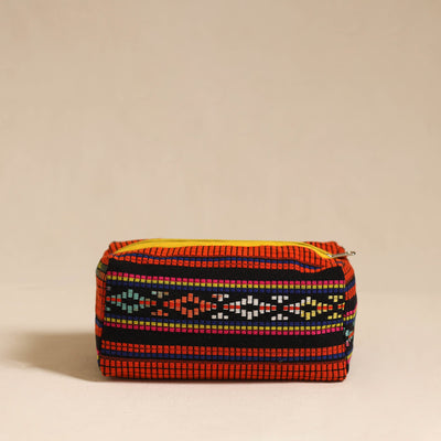  Red Jacquard Weave Cotton Toiletry Pouch 