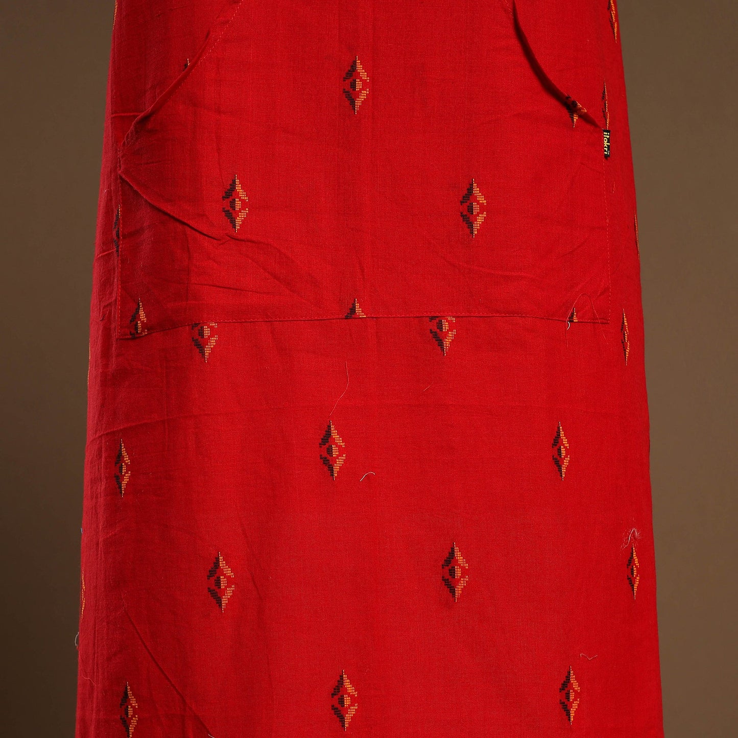 Buy Red Jacquard Weaving Cotton Apron with Pocket