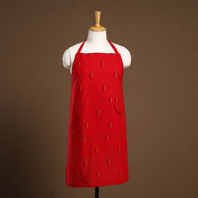 Buy Red Jacquard Weaving Cotton Apron with Pocket
