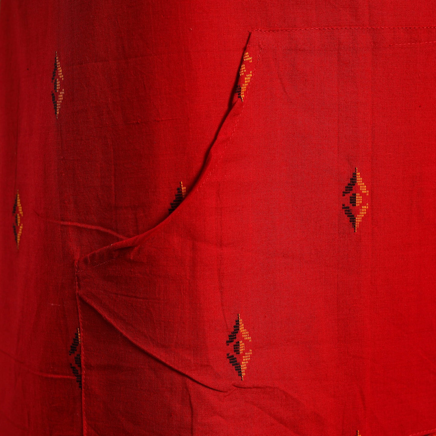 Buy Red Jacquard Weaving Cotton Apron with Pocket