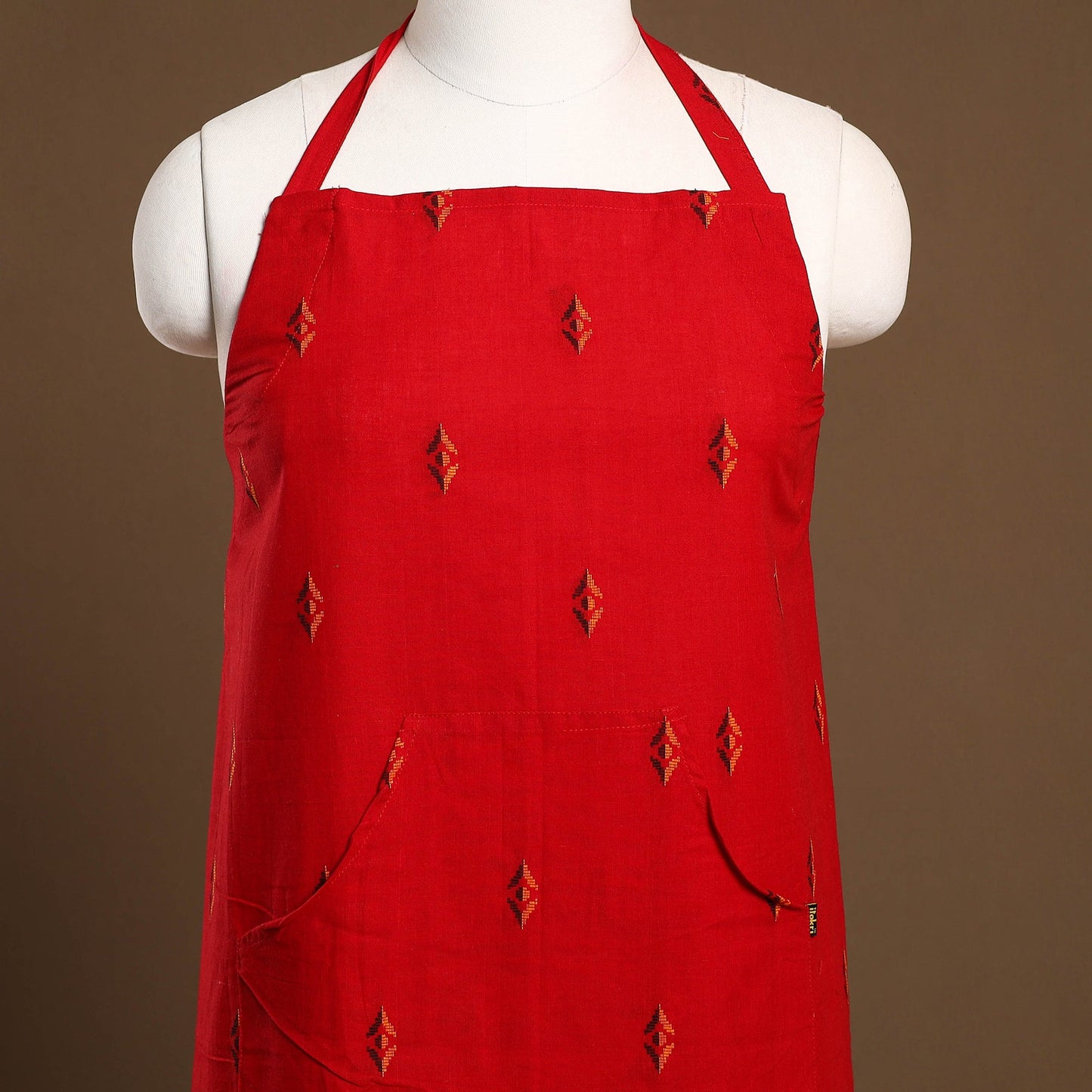 Buy Red Jacquard Weaving Cotton Apron with Pocket