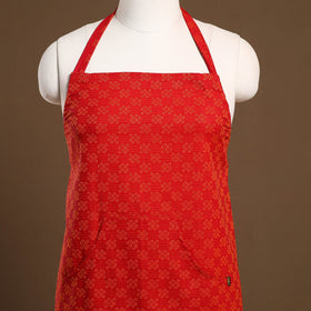Red - jacquard weaving cotton apron with pocket 08