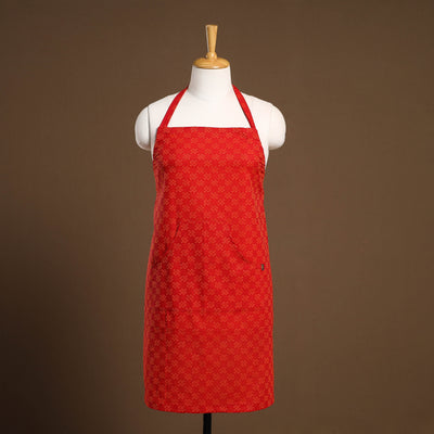 Red - jacquard weaving cotton apron with pocket 08
