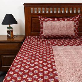 Red Jaipur Print Kantha Stitch Patchwork Cotton Bedsheet Set 
