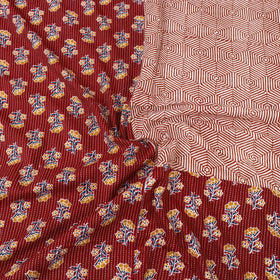 Red Jaipur Print Kantha Stitch Patchwork Cotton Bedsheet Set 