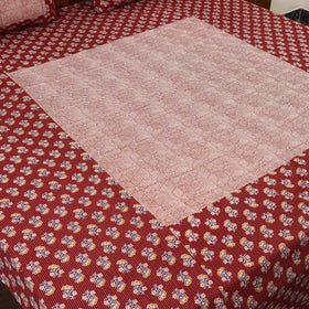 Red Jaipur Print Kantha Stitch Patchwork Cotton Bedsheet Set 