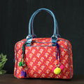 Red Jaipur Multicolour Printed Cotton Handbag with Tassels