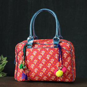 Red Jaipur Multicolour Printed Cotton Handbag with Tassels