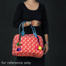 Red Jaipur Multicolour Printed Cotton Handbag with Tassels