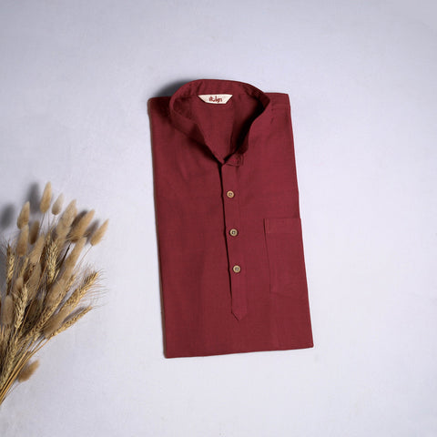Red - jhiri handloom cotton short kurta for men 05